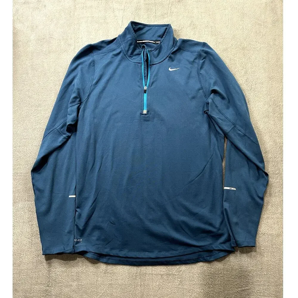 Nike Dri-Fit Quarter Zip Long Sleeve Mock Neck Blue‎ Men's Size Small